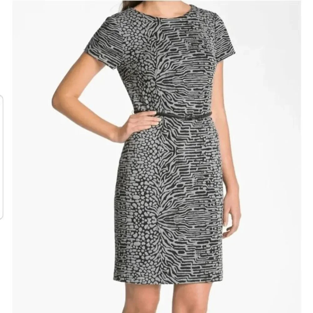 Calvin Klein Knit Ponte Sheath Dress, Gray and Black, Size 6